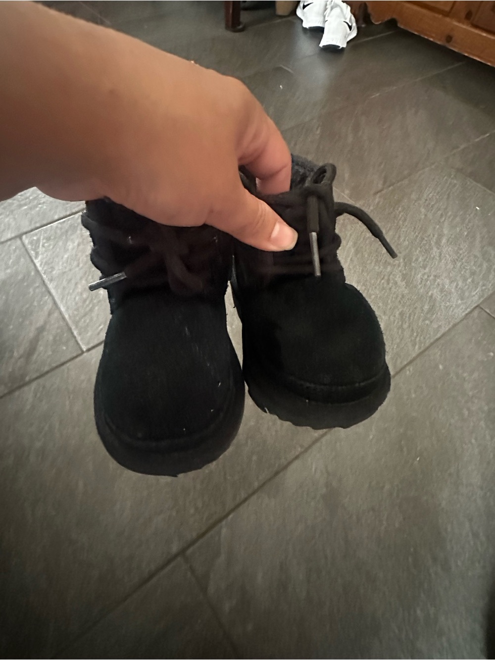 UGG Kids Black Lace-Up Suede Boots